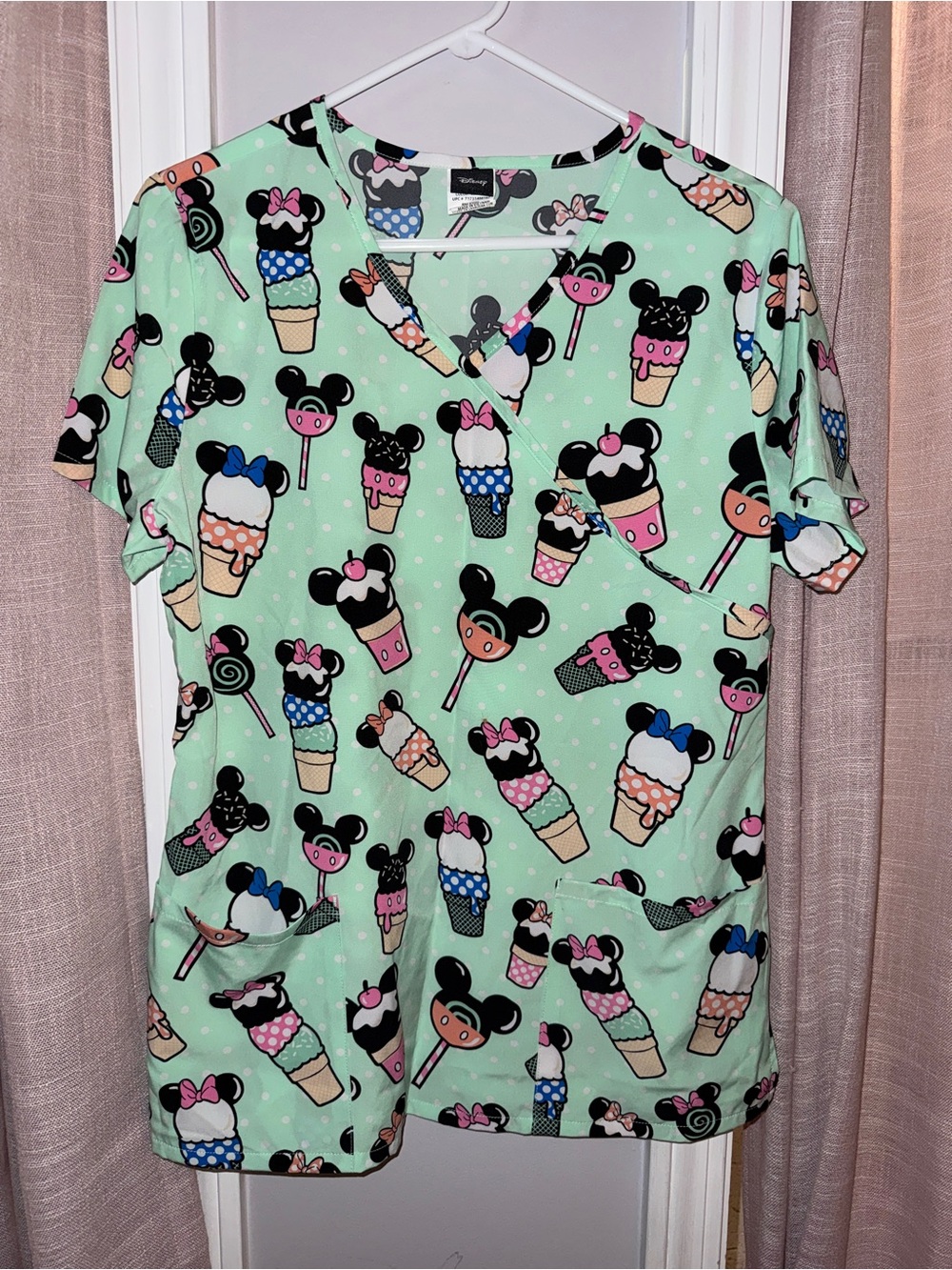 Disney Mint Scrub Top with Polka-Dot Character Accents